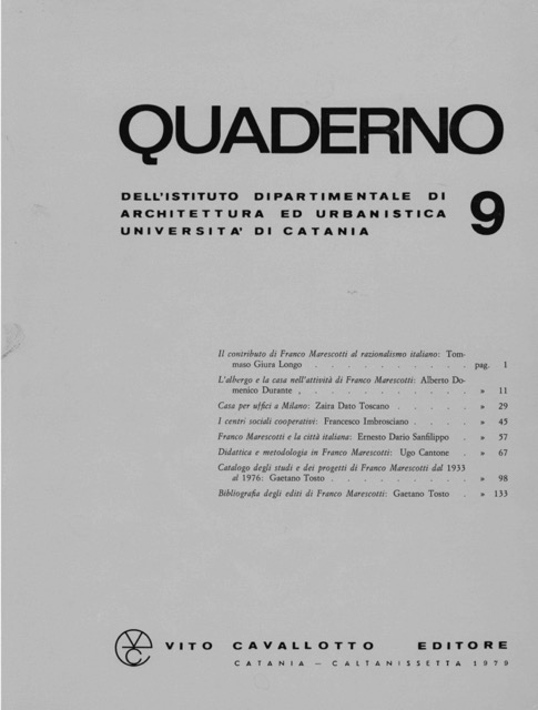 Quaderno 9 dell'istituto dipartimentale di Architettura ed Urbanistica Università di Catania